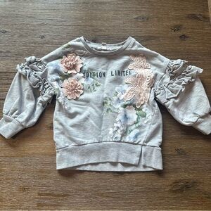 River Island Mini Baby Grey Sweatshirt w/ Pink Floral Accents size 12-18 months